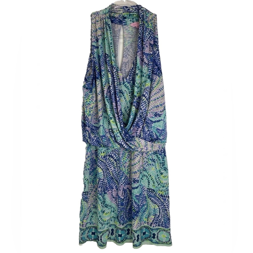Lilly Pulitzer Felizia Blouson Faux Wrap Mini Dress Blue Current